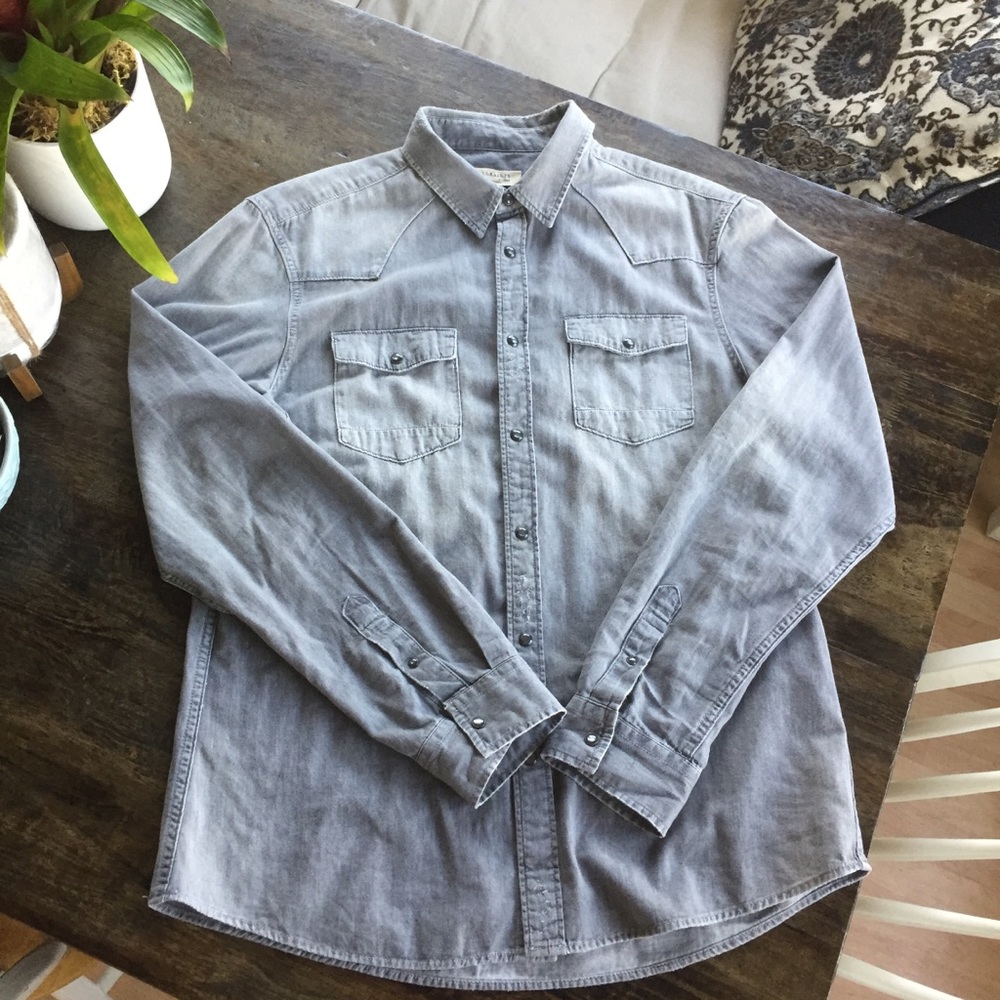 All Saints Hurst long sleeve pearl snap shirt